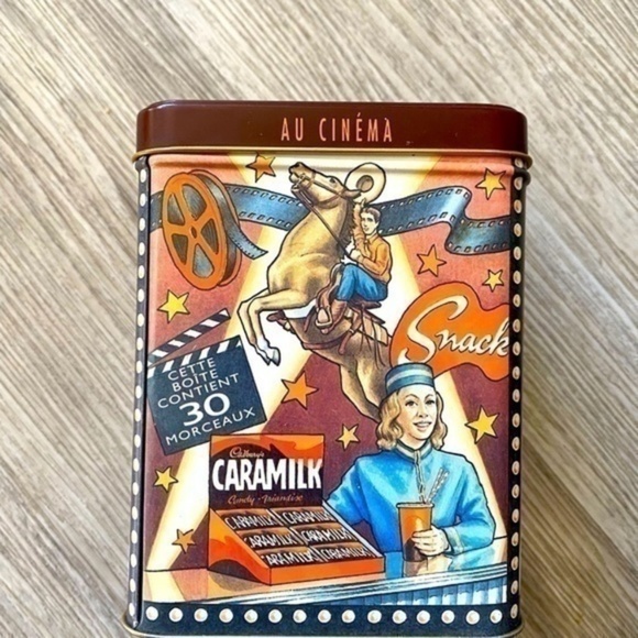 Vintage retro 1970’s CARAMILK collectible tin can with hinged lid. EEUC. - Picture 3 of 7